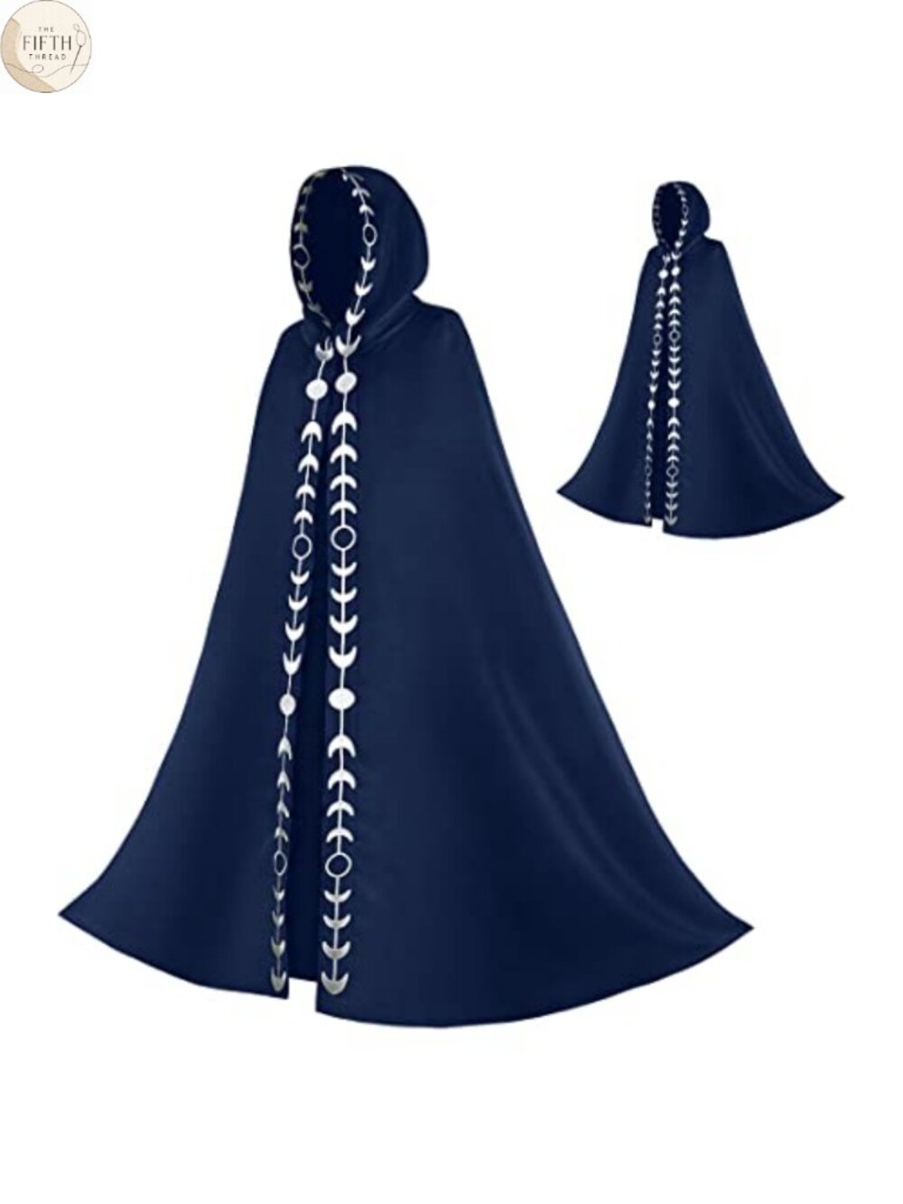 Unisex Moon Phases Embroidered Hooded Cloak Medieval Renaissance Cape Cosplay